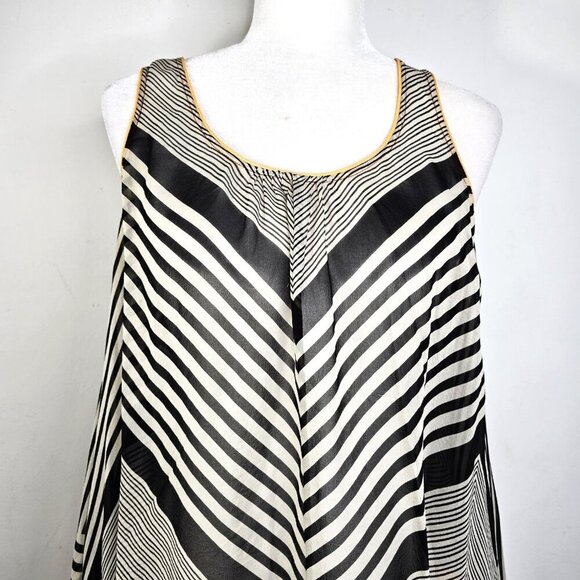 Marciano Black White Silk Striped Hanky Hem Tunic Sleeveless Top - Picture 2 of 6